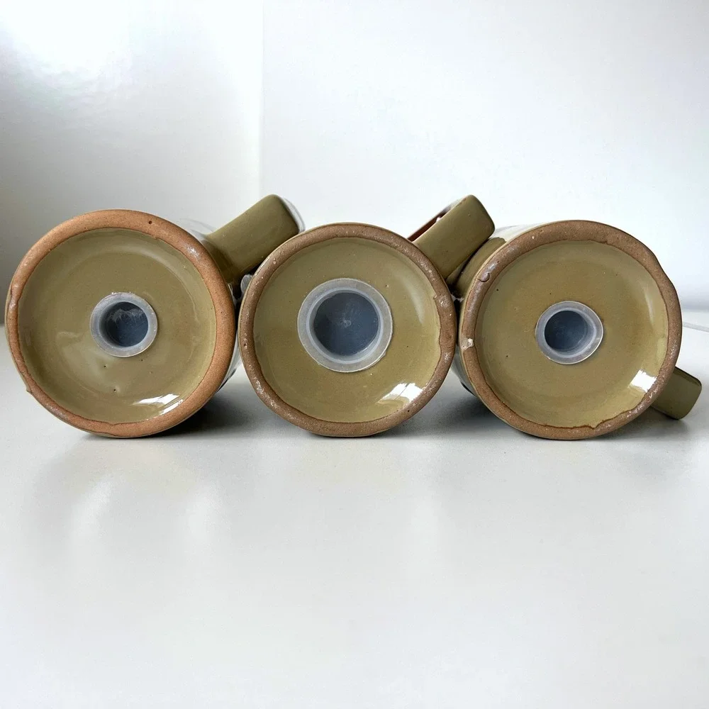 Vintage Taiwan Stoneware Salt Pepper Cheese Shaker Set Brown Tan Style 90727